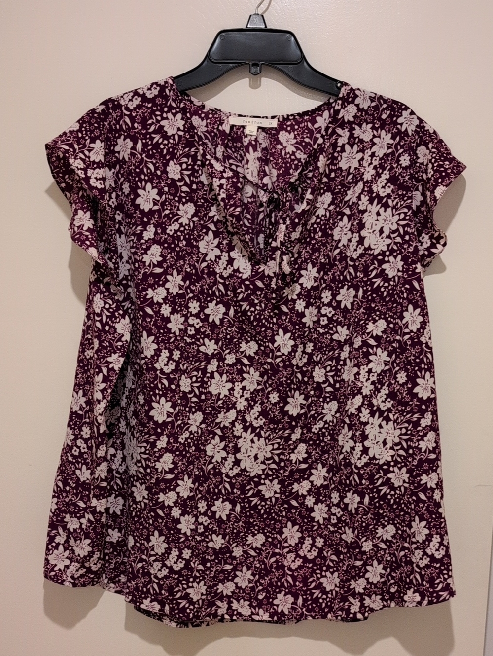 fun 2 fun Plum Floral Tie-Front Blouse